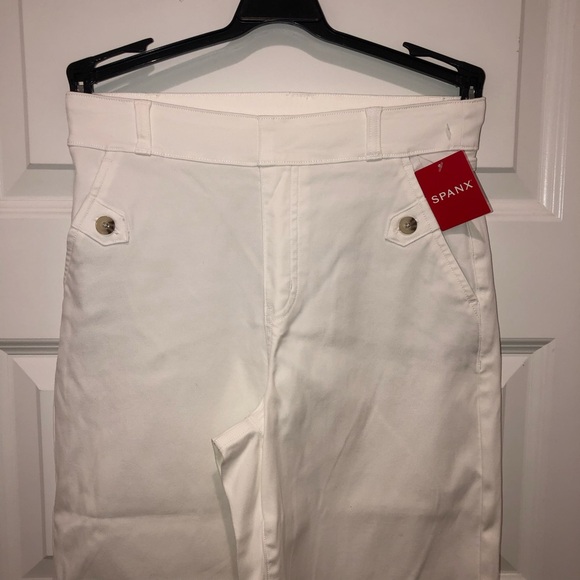 New SPANX White Stretch Twill Cropped Wide Leg Pants Shaper Girdle sz S - Picture 4 of 8